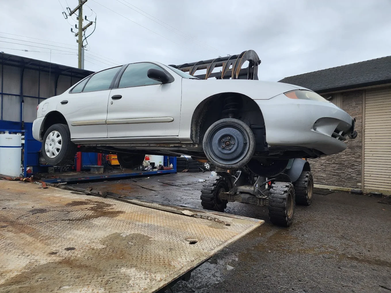 Non running white car prepared for pickup in Chilliwack